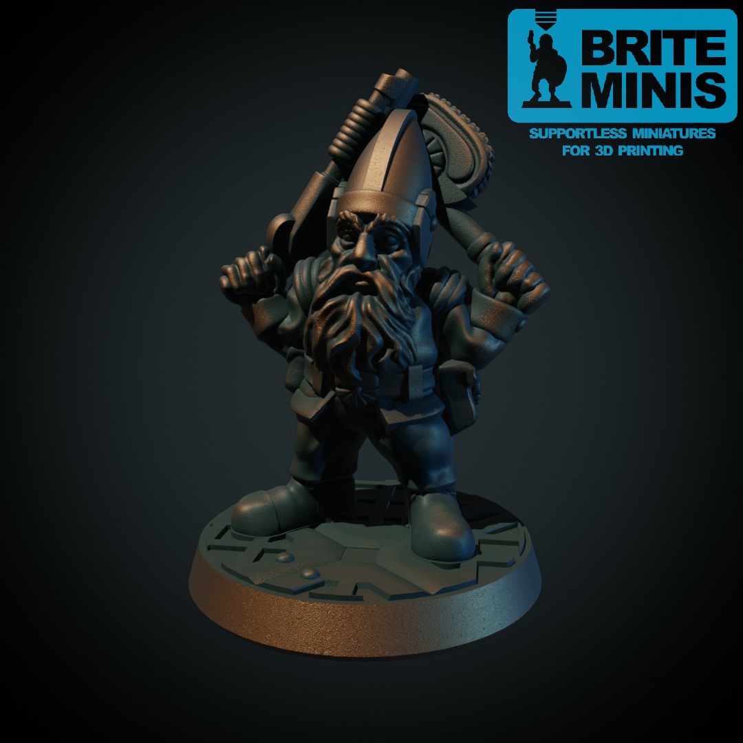 Space dwarf with shotgun and chain axe